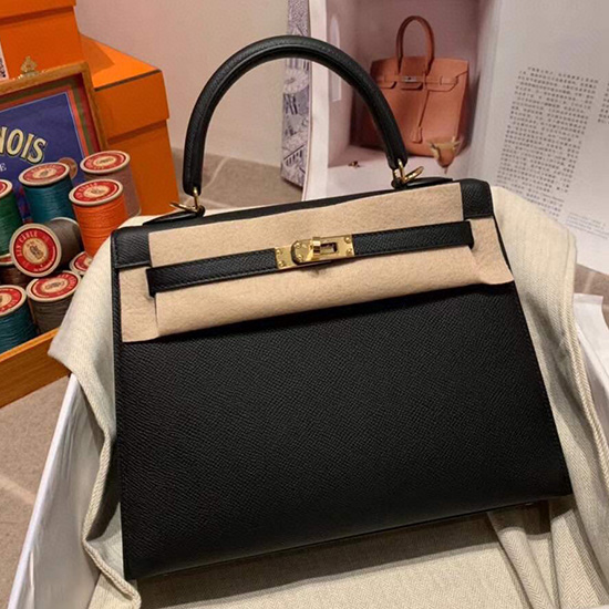 Hermes Epsom Leather Kelly Bag Black HK283221