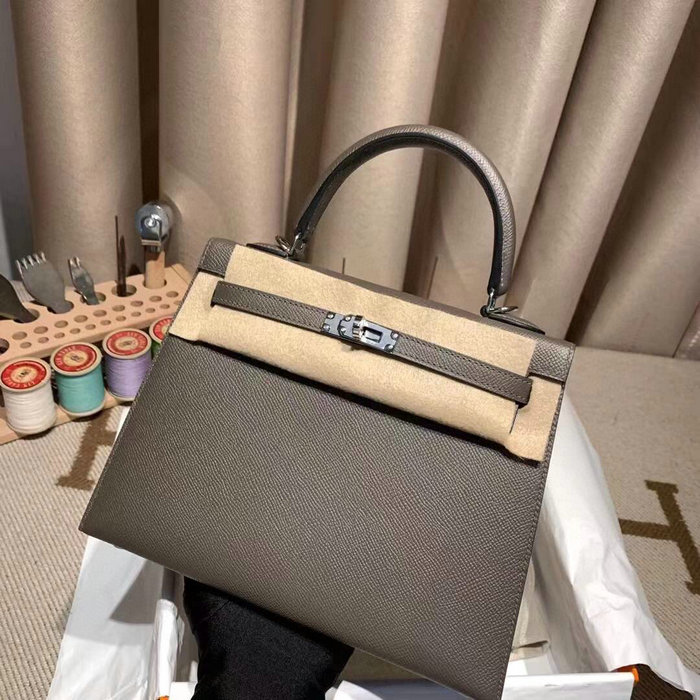 Hermes Epsom Leather Kelly Bag Dark Grey HK283221