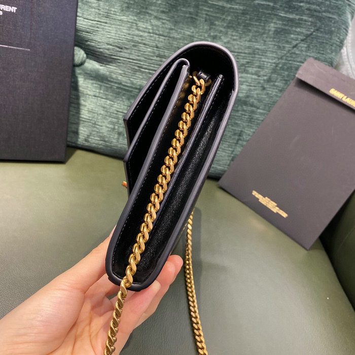 Saint Laurent Monogram Sulpice Leather Chain Wallet Black 554763