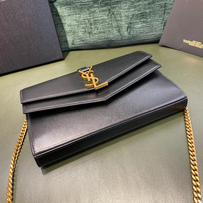 Saint Laurent Monogram Sulpice Leather Chain Wallet Black 554763