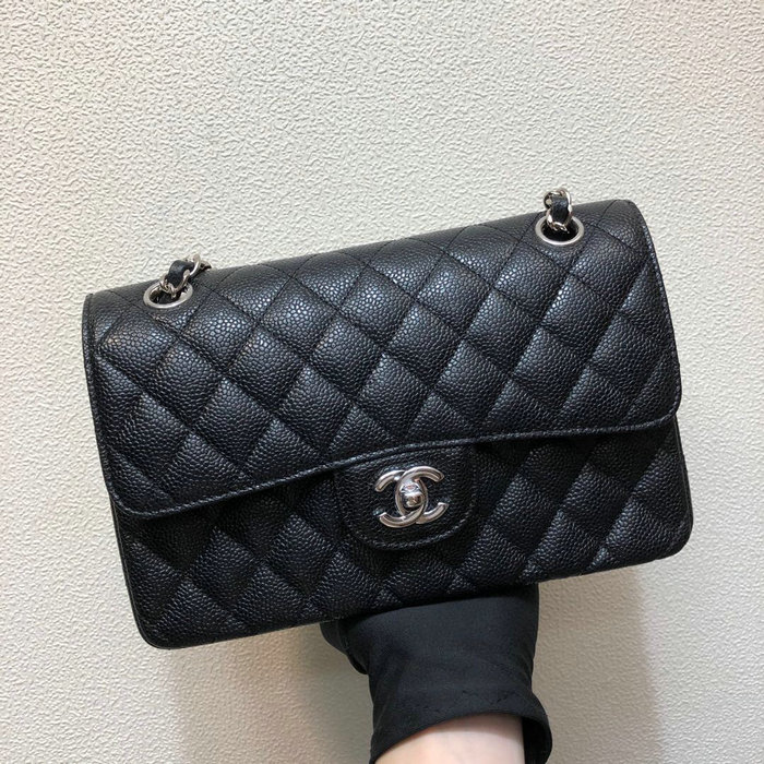 Small Classic Chanel Caviar Leather Flap Bag Black A01117