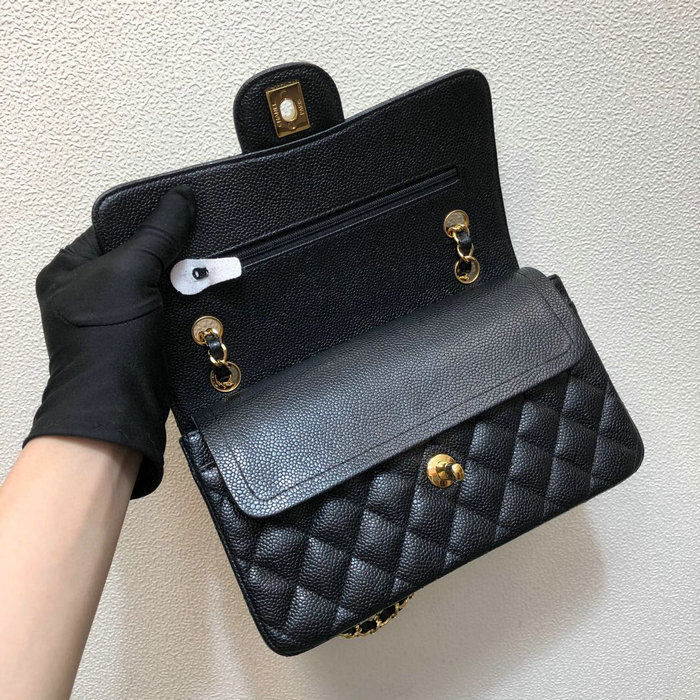 Small Classic Chanel Caviar Leather Flap Bag Black A01117