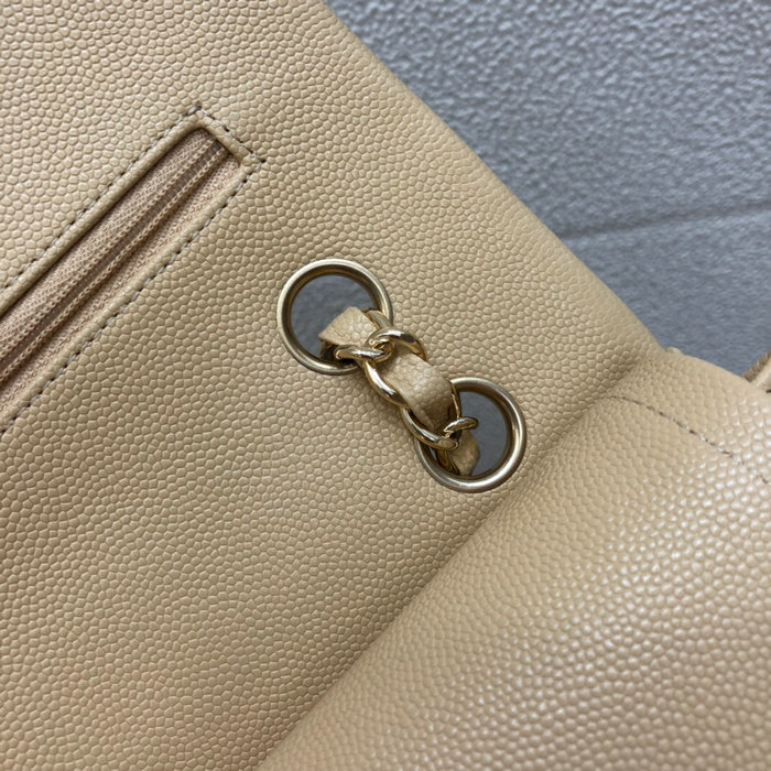 Small Classic Chanel Grain Calfskin Flap Bag Beige A01117