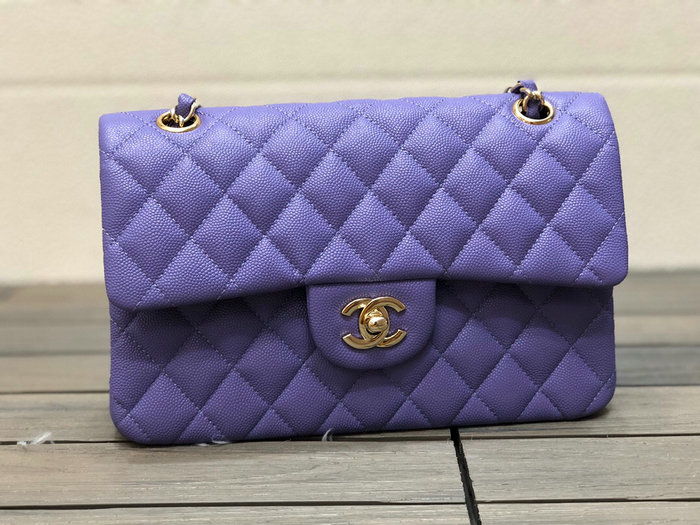Small Classic Chanel Grain Calfskin Flap Bag Blue A01117