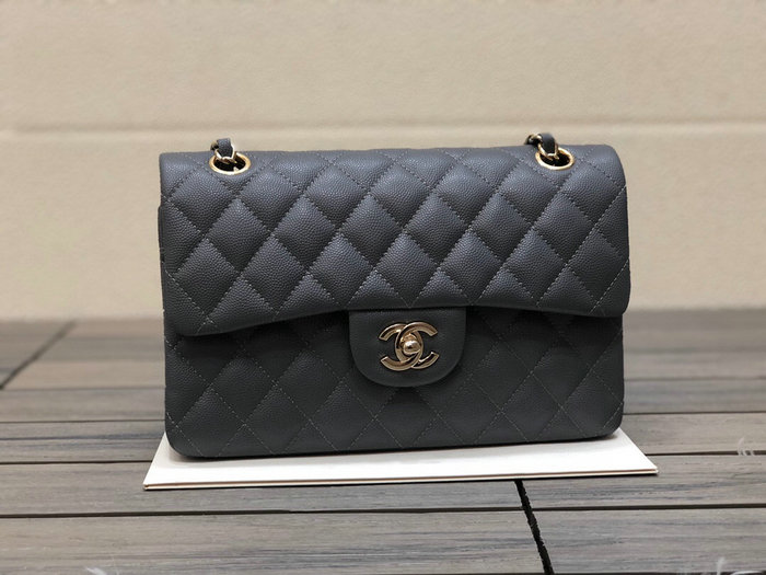 Small Classic Chanel Grain Calfskin Flap Bag Grey A01117