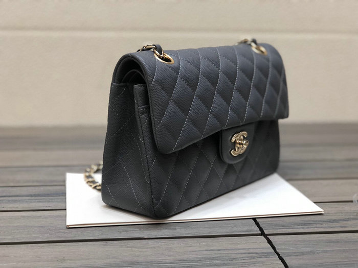 Small Classic Chanel Grain Calfskin Flap Bag Grey A01117