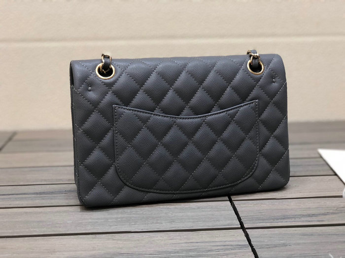 Small Classic Chanel Grain Calfskin Flap Bag Grey A01117