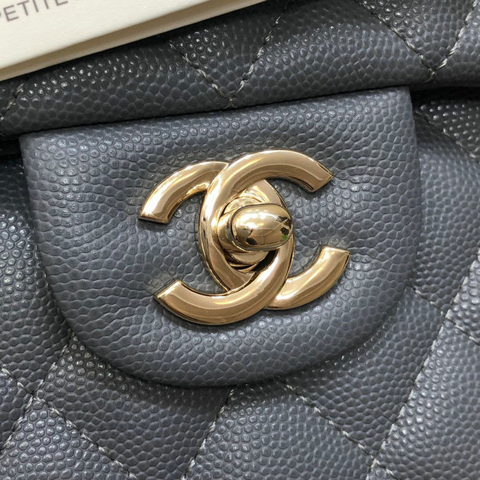 Small Classic Chanel Grain Calfskin Flap Bag Grey A01117