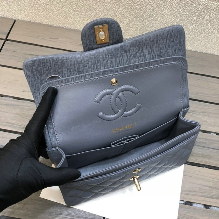 Small Classic Chanel Grain Calfskin Flap Bag Grey A01117