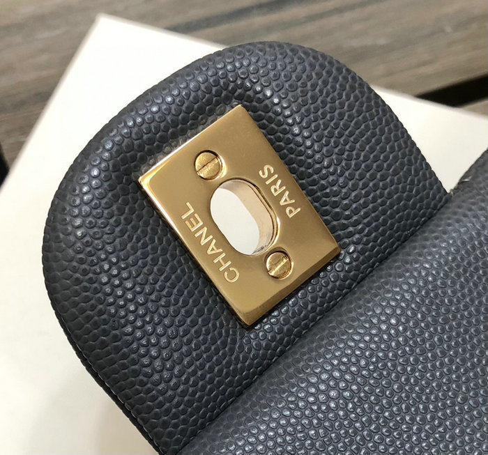 Small Classic Chanel Grain Calfskin Flap Bag Grey A01117