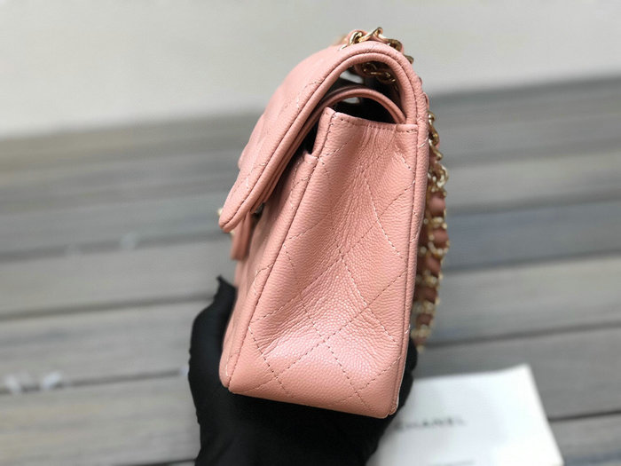 Small Classic Chanel Grain Calfskin Flap Bag Pink A01117