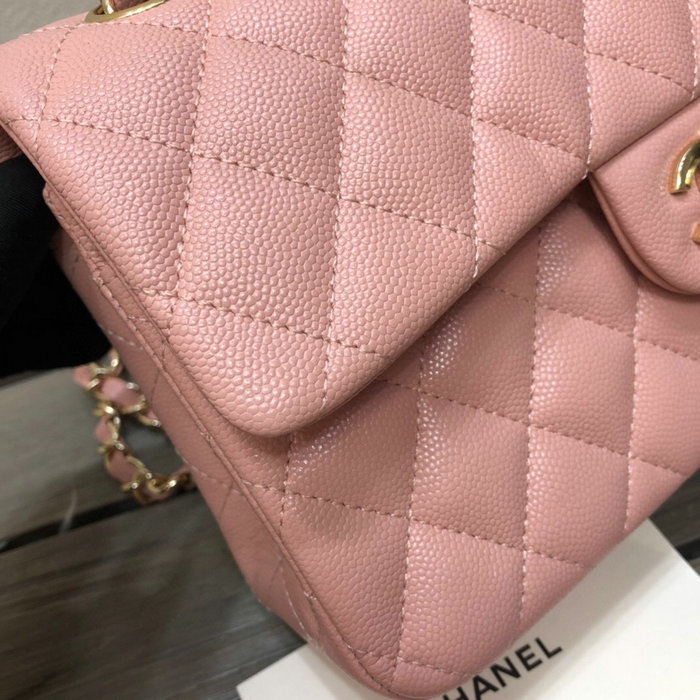 Small Classic Chanel Grain Calfskin Flap Bag Pink A01117