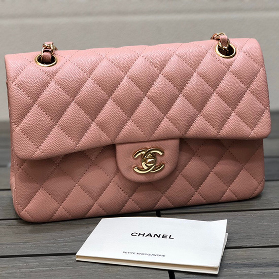 Small Classic Chanel Grain Calfskin Flap Bag Pink A01117