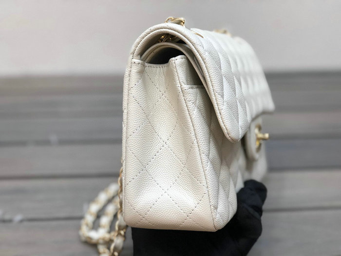 Small Classic Chanel Grain Calfskin Flap Bag White A01117