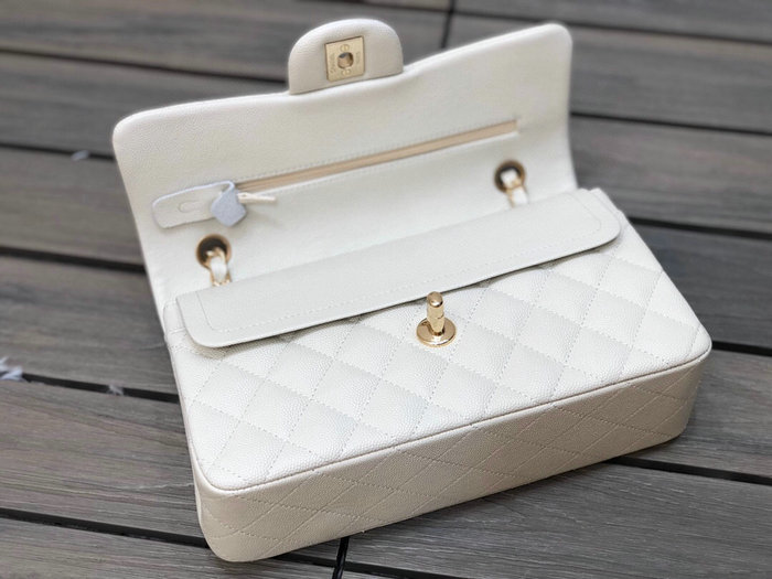 Small Classic Chanel Grain Calfskin Flap Bag White A01117