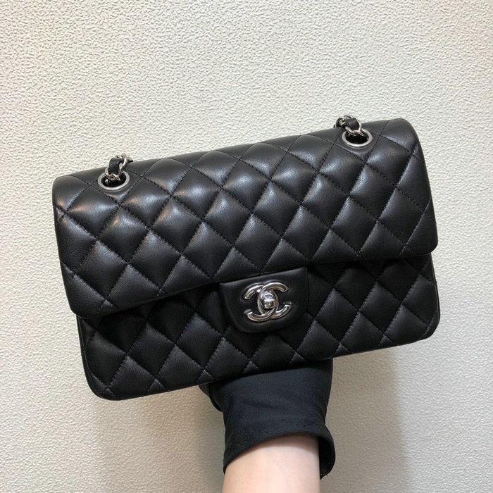 Small Classic Chanel Lambskin Flap Bag Black A01117