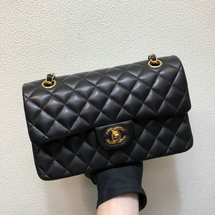Small Classic Chanel Lambskin Flap Bag Black A01117