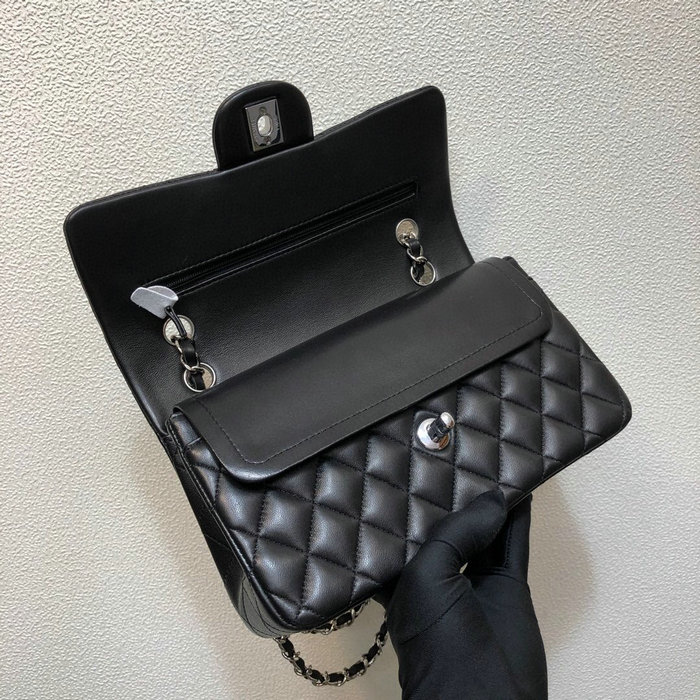 Small Classic Chanel Lambskin Flap Bag Black A01117