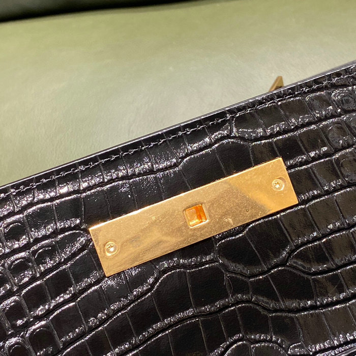 YSL Manhattan Shoulder Bag in Black Crocodile-embossed Gold 579271