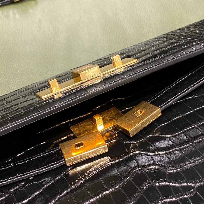 YSL Manhattan Shoulder Bag in Black Crocodile-embossed Gold 579271