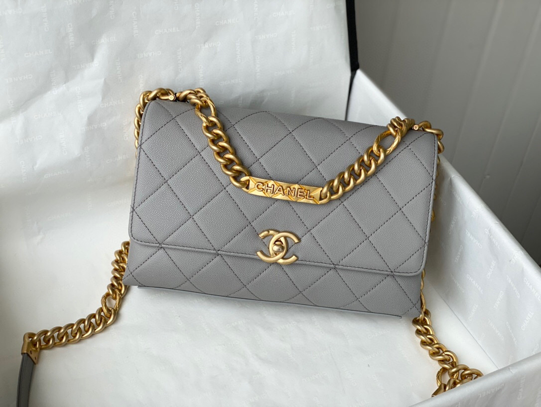 Chanel Grained Calfskin Flap Bag Grey AS2764