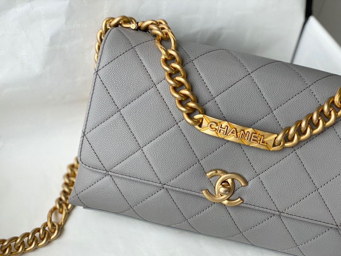 Chanel Grained Calfskin Flap Bag Grey AS2764