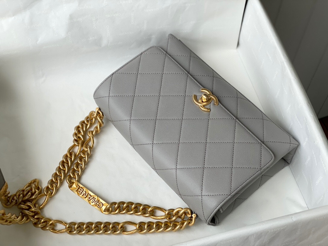 Chanel Grained Calfskin Flap Bag Grey AS2764