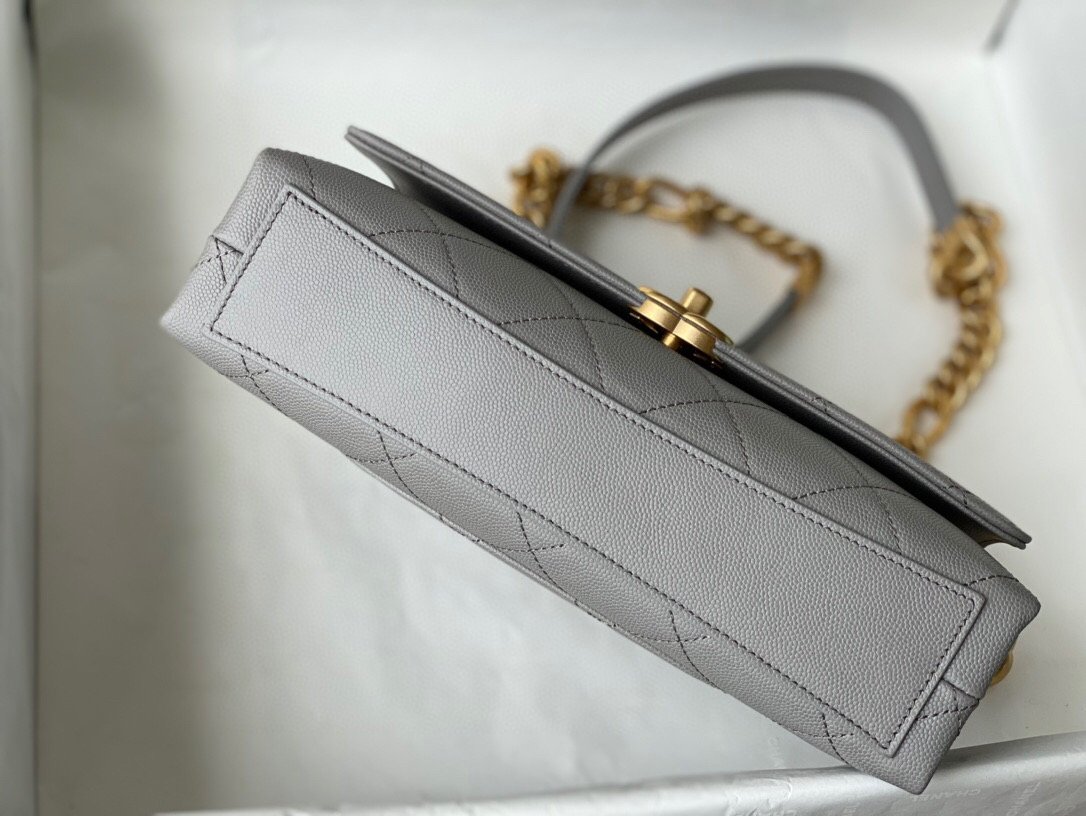 Chanel Grained Calfskin Flap Bag Grey AS2764