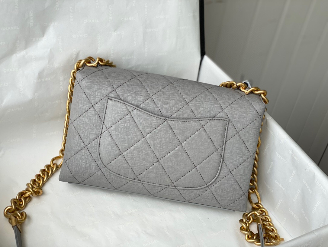 Chanel Grained Calfskin Flap Bag Grey AS2764