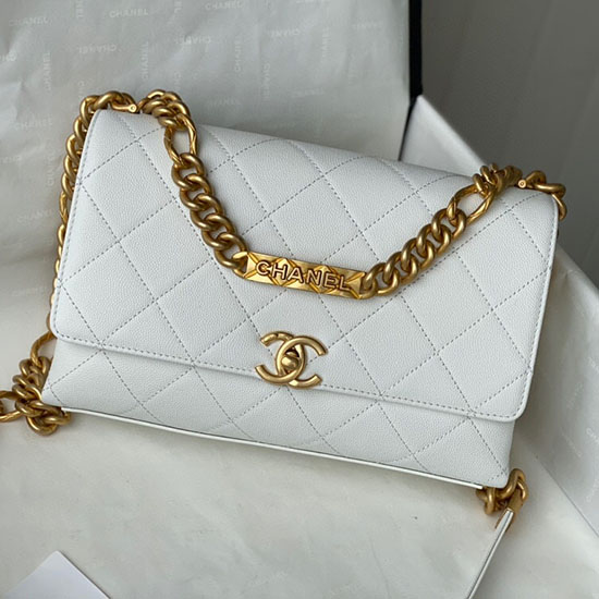 Chanel Grained Calfskin Flap Bag White AS2764