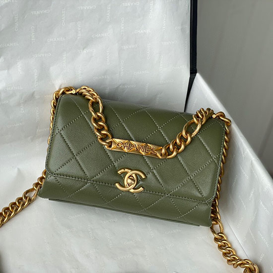 Chanel Grained Calfskin Mini Flap Bag Green AS2711