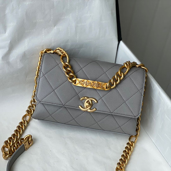 Chanel Grained Calfskin Mini Flap Bag Grey AS2711