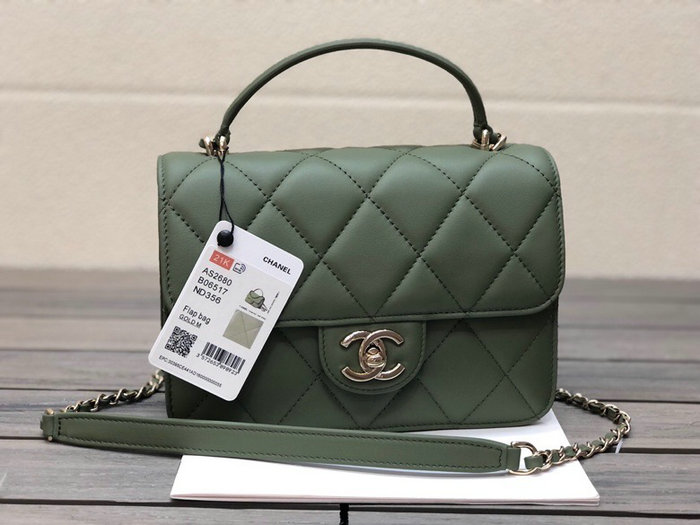 Chanel Small Flap Bag with Top Handle Green AS2680