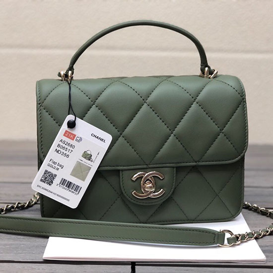 Chanel Small Flap Bag with Top Handle Green AS2680