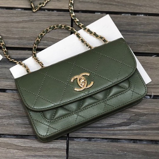 Chanel Small Lambskin Flap Bag Green AS2742