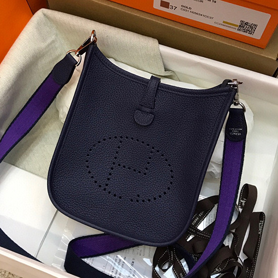 Hermes Togo Leather Mini Evelyne Bag Dark Blue H05634