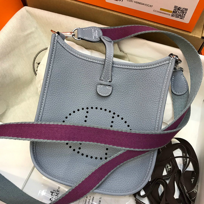 Hermes Togo Leather Mini Evelyne Bag Light Blue H05634