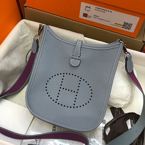 Hermes Togo Leather Mini Evelyne Bag Light Blue H05634