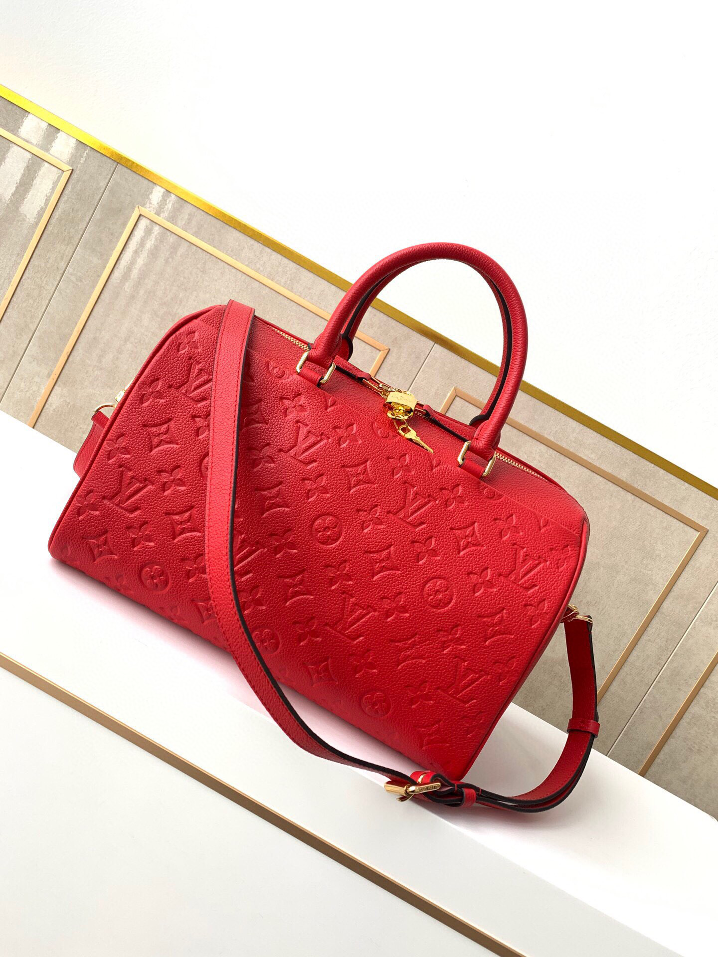 Louis Vuitton Monogram Empreinte Speedy Bandoulier Red M44736