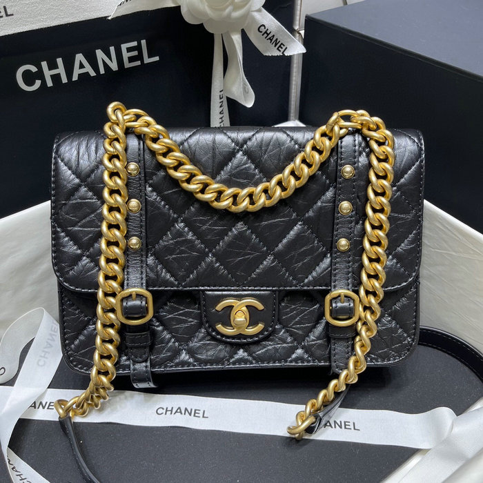 Chanel Aged Calfskin Flap Bag Black AS2696