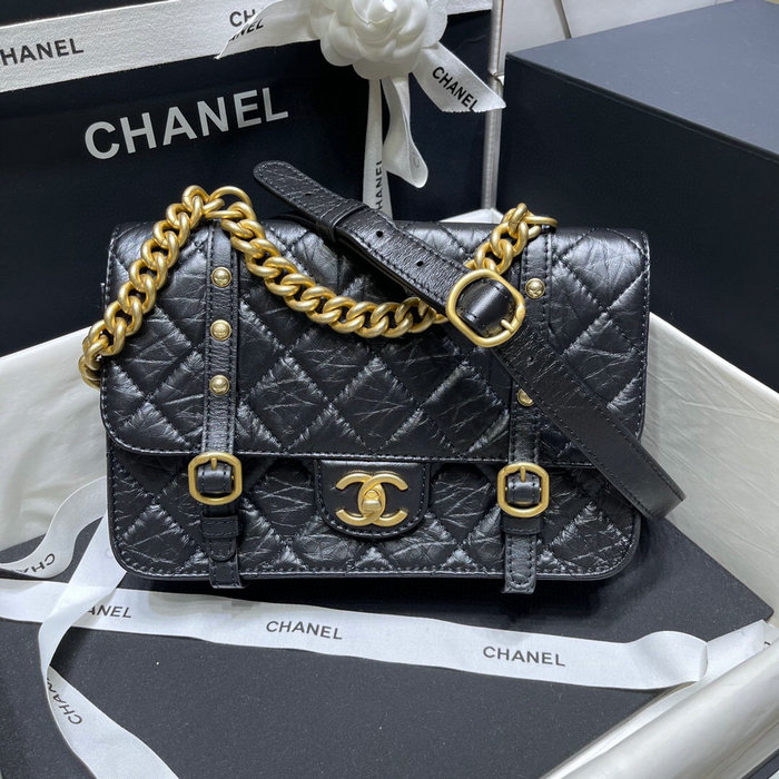 Chanel Aged Calfskin Flap Bag Black AS2696