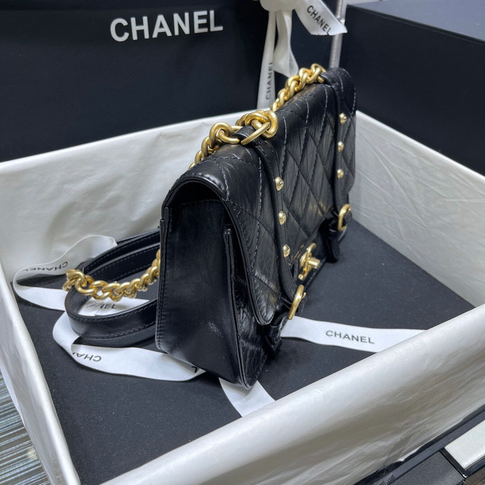 Chanel Aged Calfskin Flap Bag Black AS2696