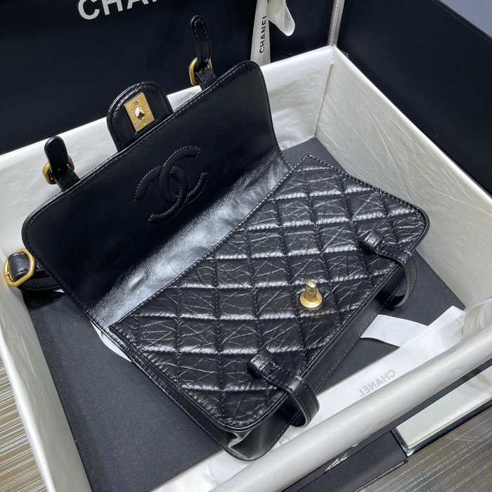 Chanel Aged Calfskin Flap Bag Black AS2696