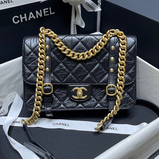 Chanel Aged Calfskin Flap Bag Black AS2696