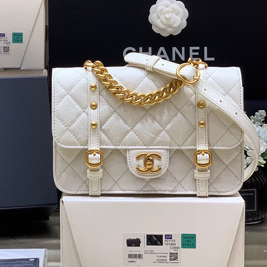 Chanel Aged Calfskin Flap Bag White AS2696