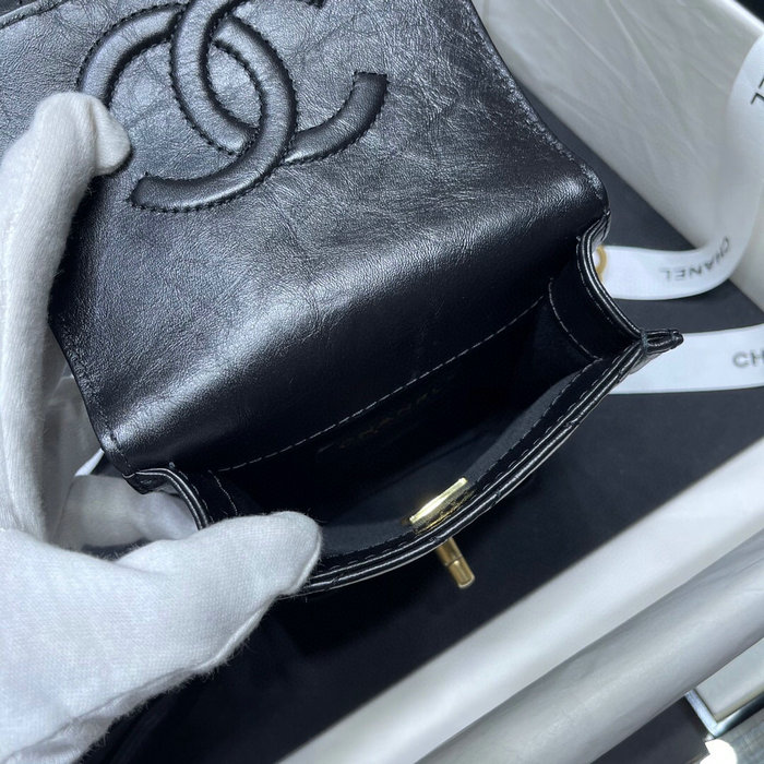 Chanel Aged Calfskin Mini Flap Bag Black AS2695