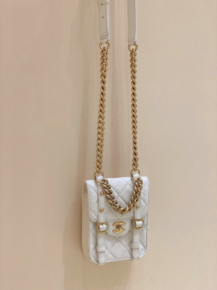 Chanel Aged Calfskin Mini Flap Bag White AS2695