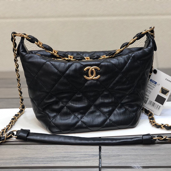 Chanel Crumpled Lambskin Shoulder Bag Black AS2480