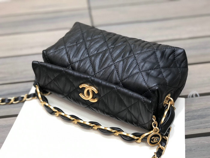 Chanel Crumpled Lambskin Small Hobo Bag Black AS2479