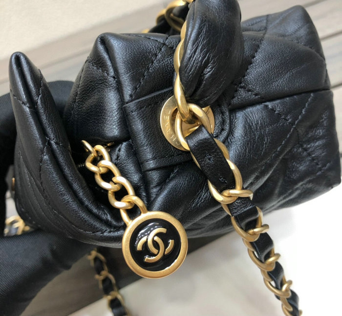 Chanel Crumpled Lambskin Small Hobo Bag Black AS2479